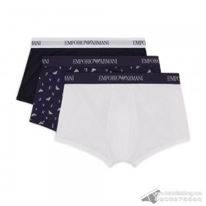 Quần lót nam Emporio Armani Pure Cotton Trunk 3-pack Marine/Printed Eclipse/White